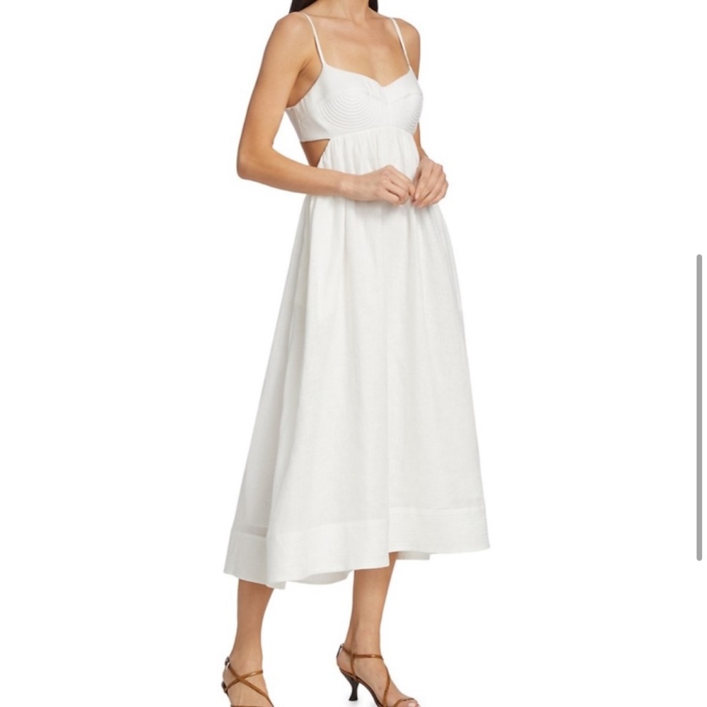 Zimmermann Rosa Linen Midi Dress in White